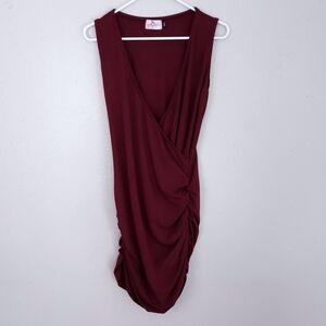 New! GYPSY CHIC Ruched V-Neck Mini Dress M/L Sleeveless